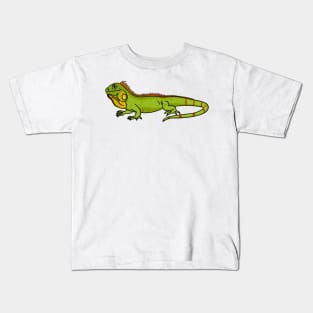 Happy green iguana cartoon illustration Kids T-Shirt